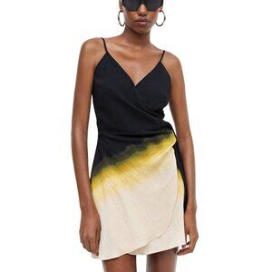 H&M Ombre Mini Dress Yellow Black Wrap Cocktail Medium